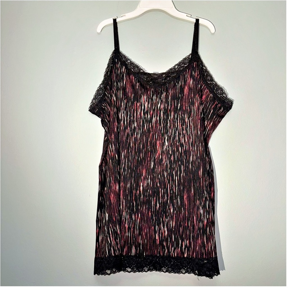 Y2K Silk Black and Red Patterned Lace Trim Indie Sleeze Camisole 2x
